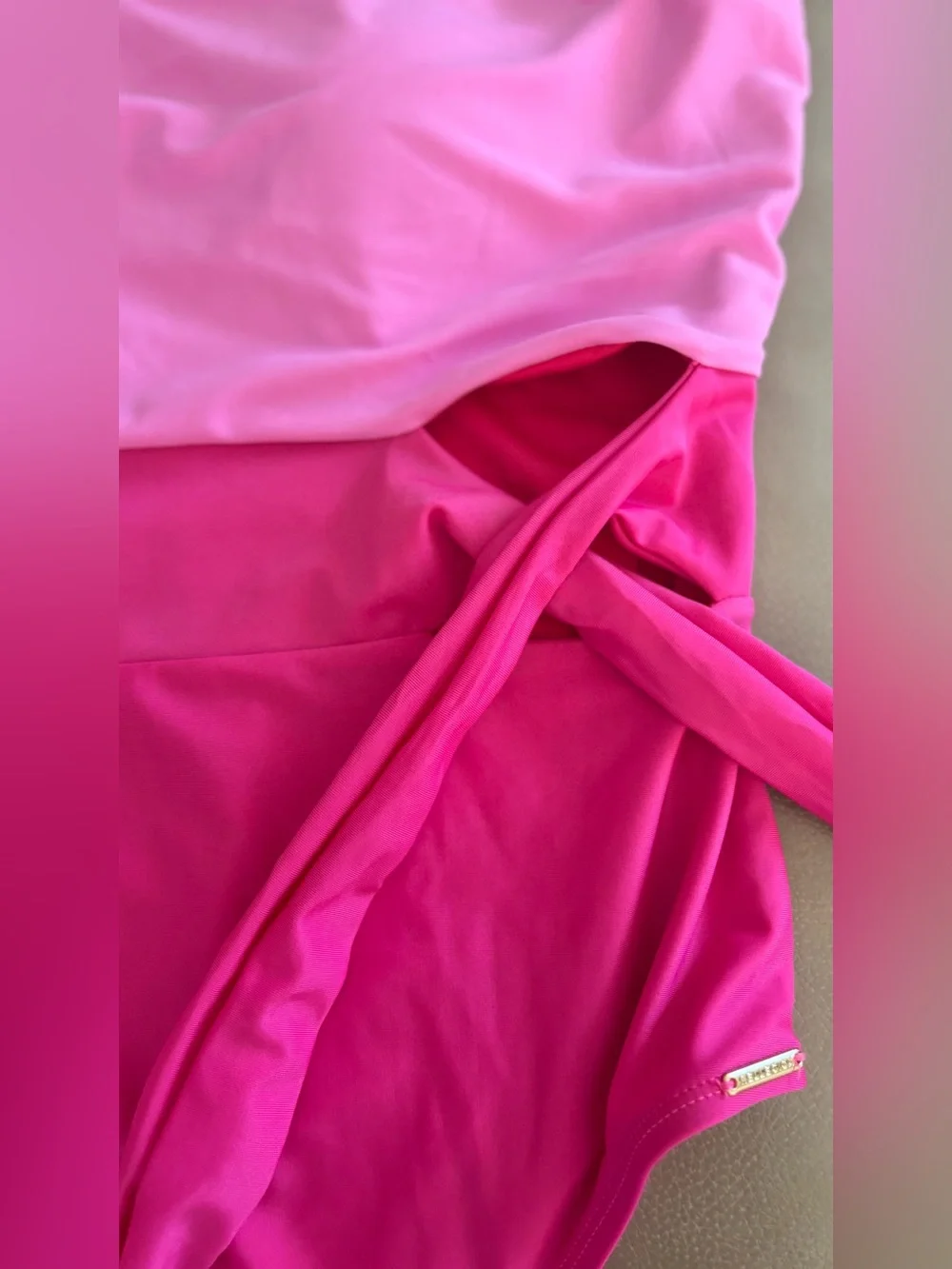 NWT RELLECIGA One Shoulder Colorblock One Piece Swimsuit Pink Large MSRP $120